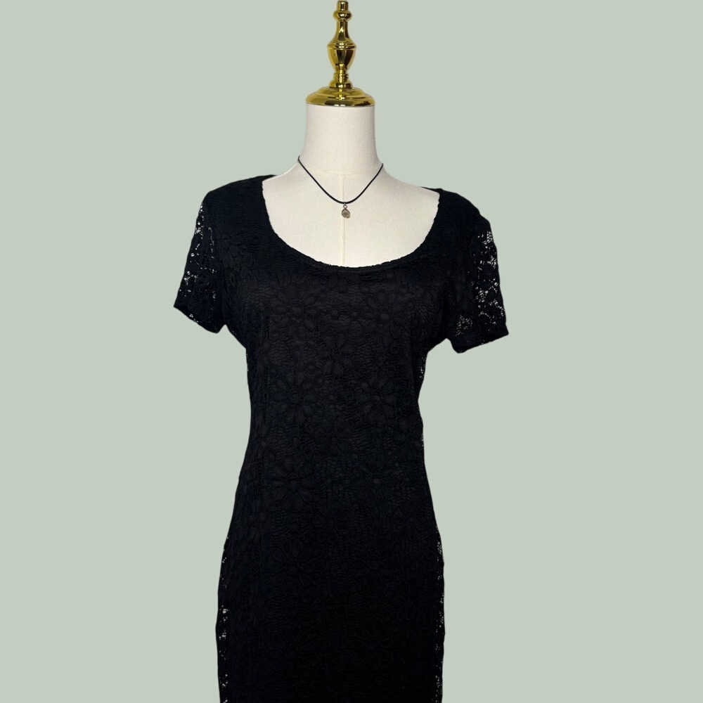 tiana‎ b. formal black lace dress midi short sleeve classy formal chic coquette